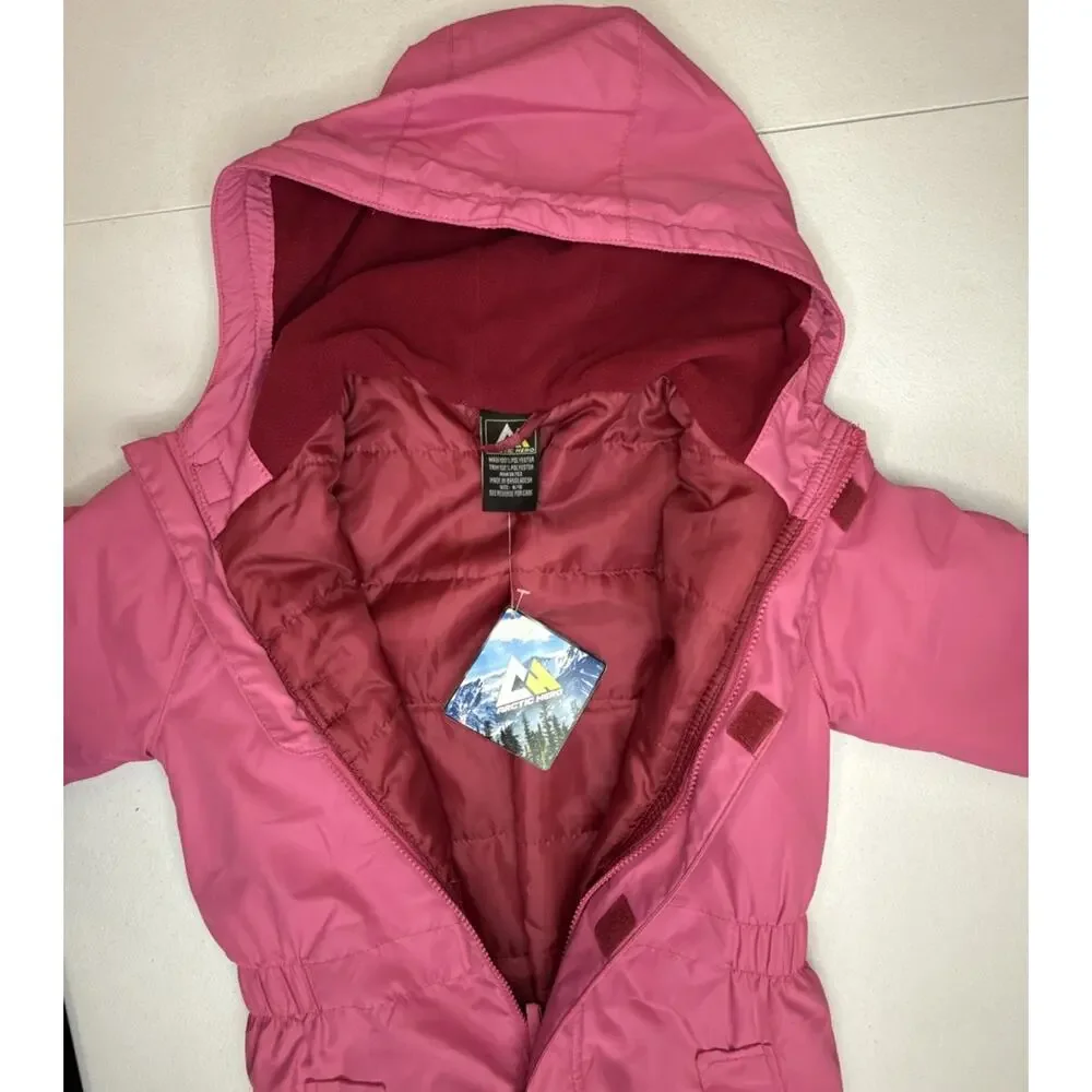 Arctic Hero Kids One Piece Snowsuit Pink Jumpsuit Waterproof Winter Size 8/10
